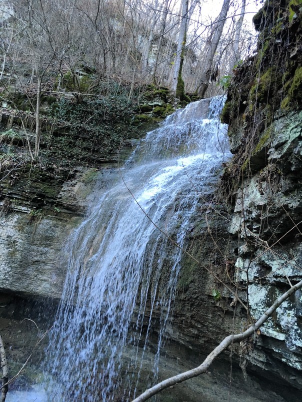 Upper view of waterfall on trail just beyond Shaker Landing